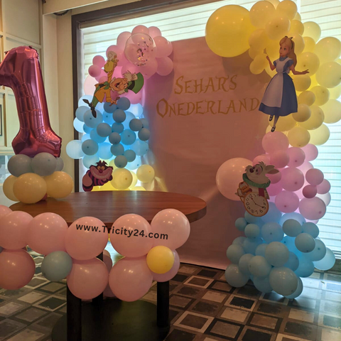 1st Birthday Baby Girl Theme Balloon Decoration (P576).