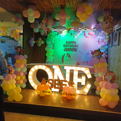 Unicorn Baby Girl Birthday Theme Balloon Decoration (P604).