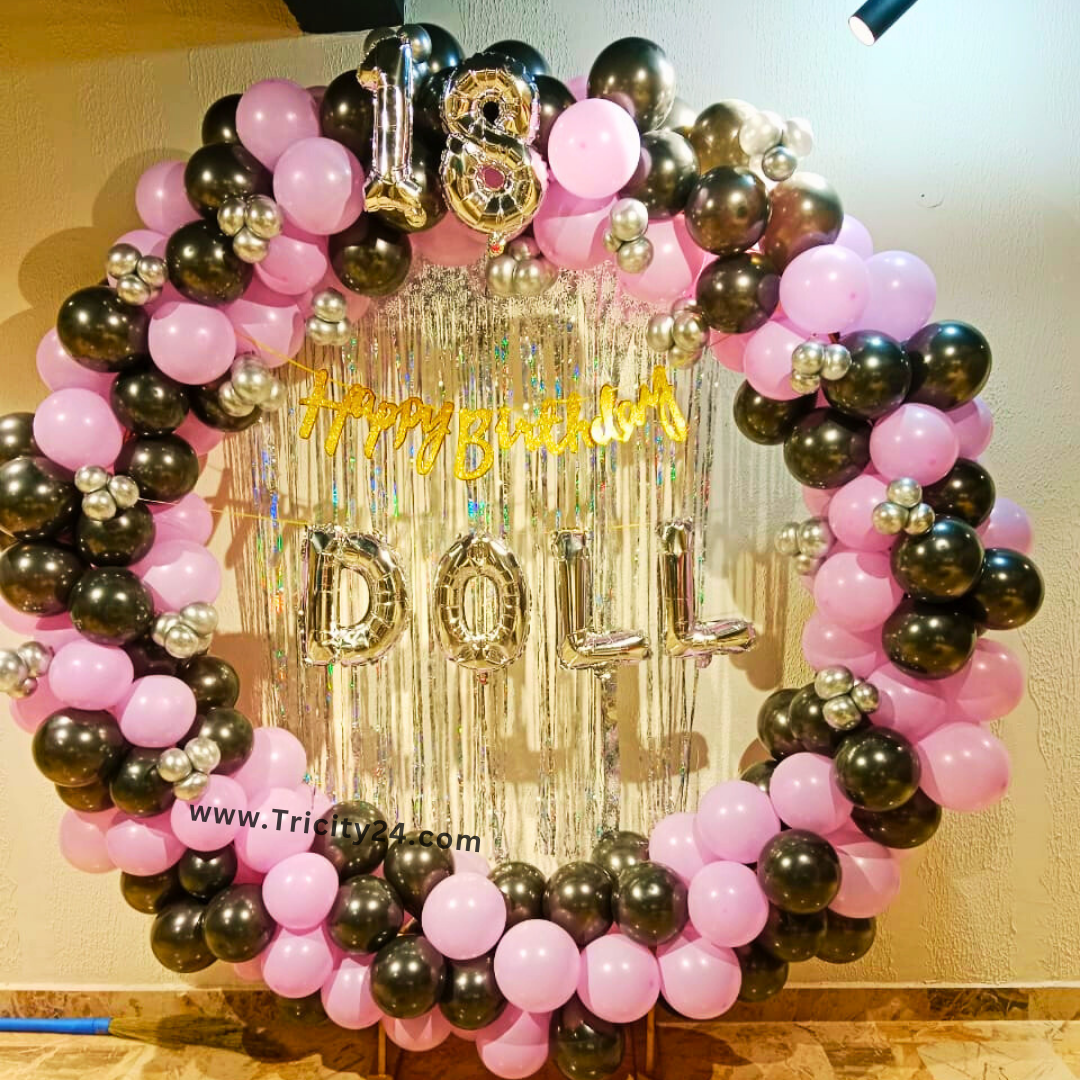 Pink And Black Birthday Theme Ring Decoration (P752).