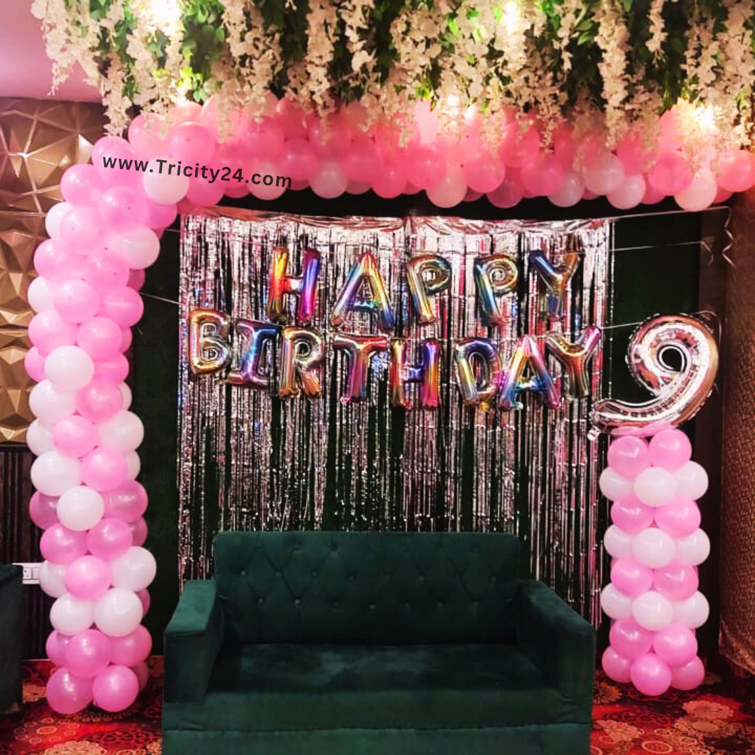 Pink And White Balloon Arch Birthday Decoration (P763).