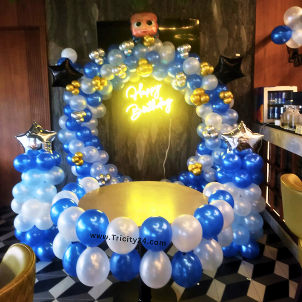 Blue And White Theme Balloon Birthday Decoration (P798).