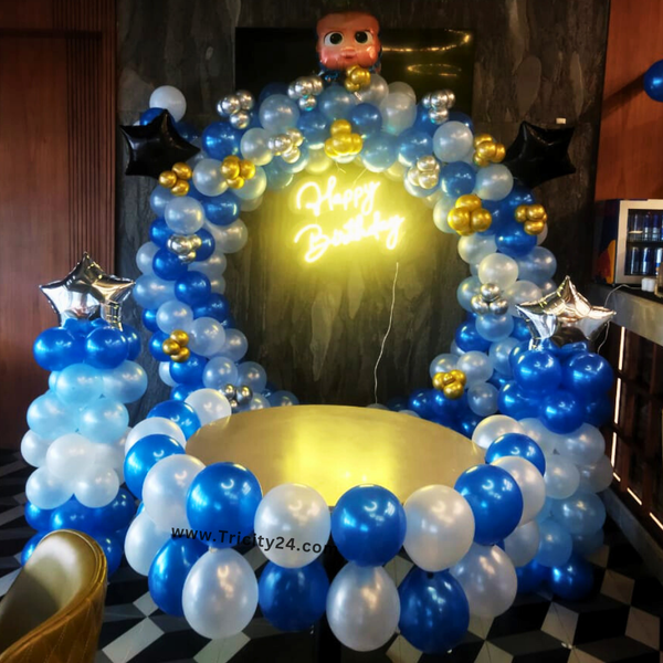 Blue And White Theme Balloon Birthday Decoration (P798).