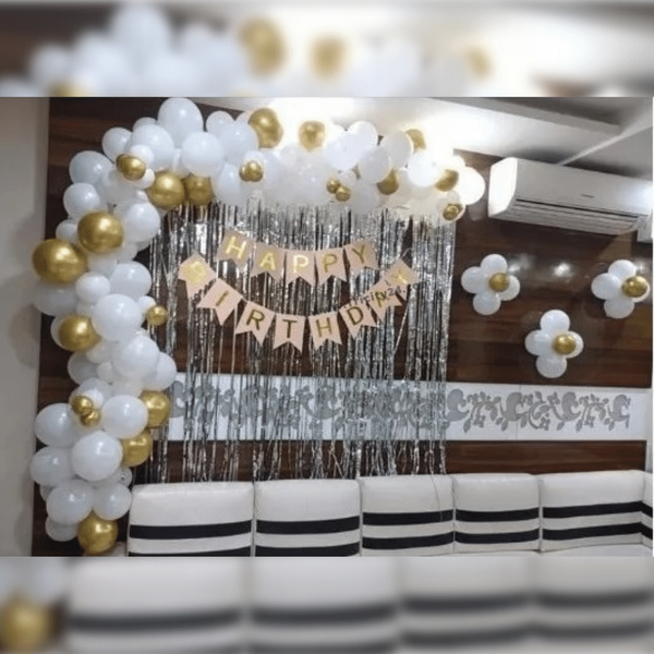 Happy Birthday White And Golden Party Decoration (P34).
