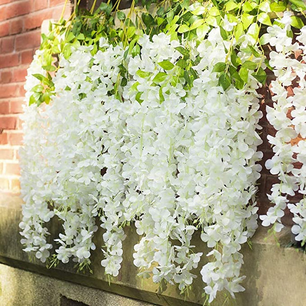'White' Artificial Polyester and Plastic Hanging Wisteria Flower Vine (Rental)