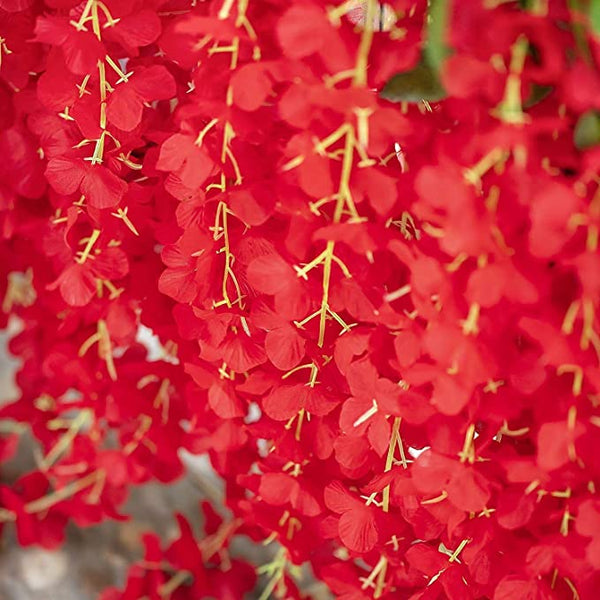 'Red' Artificial Polyester and Plastic Hanging Wisteria Flower Vine (Rental) R10