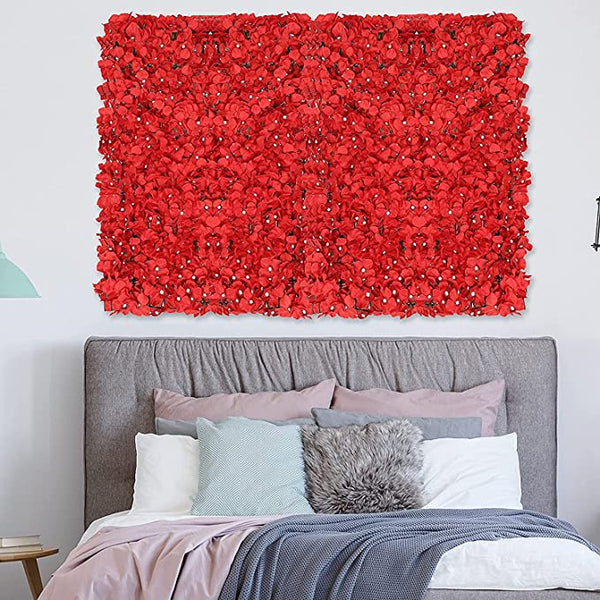 'Red' Artificial Vertical Garden Mat with White Flowers (Rental) R17