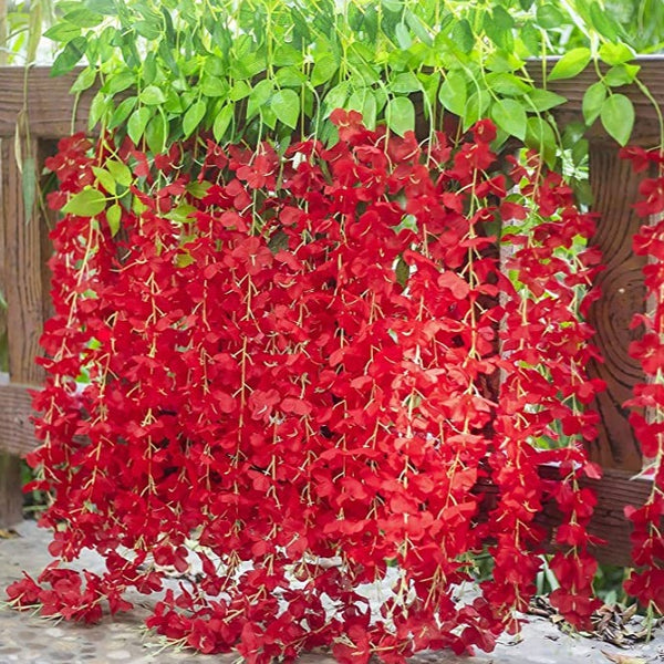 'Red' Artificial Polyester and Plastic Hanging Wisteria Flower Vine (Rental) R10