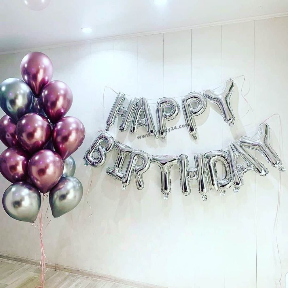 Helium Birthday Chrome Balloons Decoration (P85).