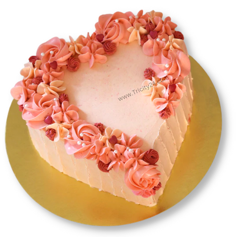 (M126) Orange Floral Heart Icing Cake (Half Kg).