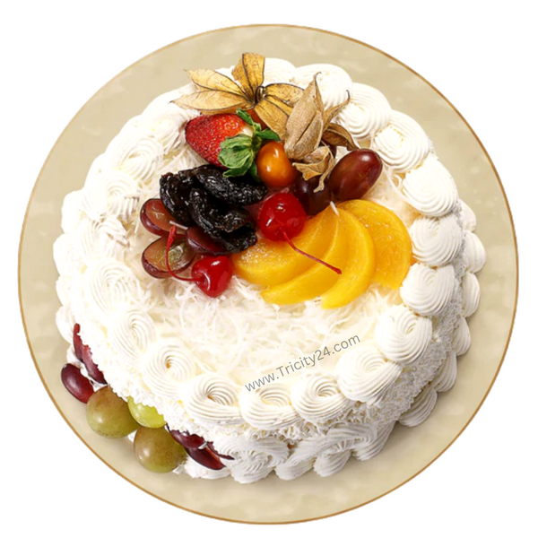 (M155) Creamy Vanilla Loaded with Fresh Fruit Cake (Half Kg).