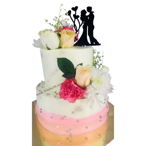 (M331) Floral Anniversary 2 Tier Cake (2 Kg).