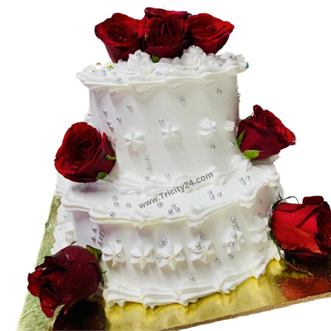 (M336) Anniversary 2 Tier Floral Cake (2 Kg).