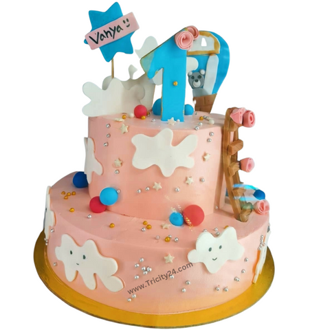 (M340) 1st Birthday Two Tier Kids Cake (2 Kg).