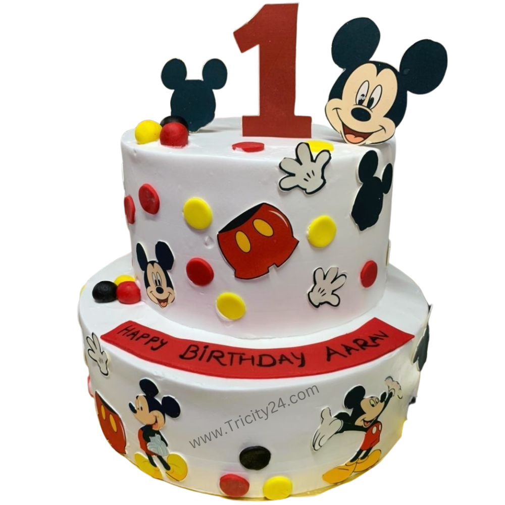 (M341)  Mickey Mouse Theme Tow Tier Cake (2 Kg).
