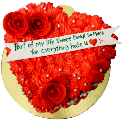 (M455) Heart Red Velvet Cream Cake (Half Kg).