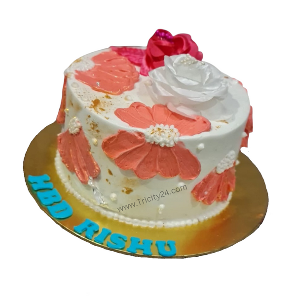 (M542) Rose Flower Cream Cake (1 Kg).