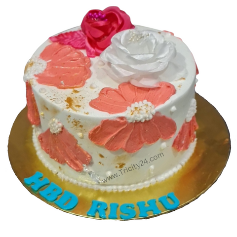 (M542) Rose Flower Cream Cake (1 Kg).