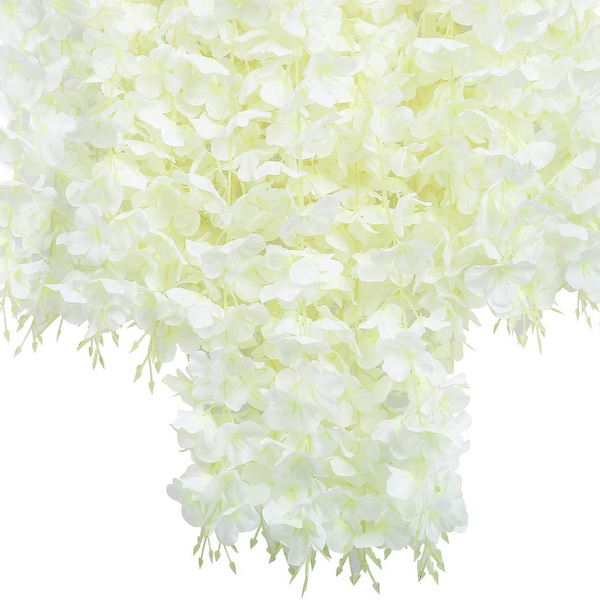 'White' Artificial Polyester and Plastic Hanging Wisteria Flower Vine (Rental)