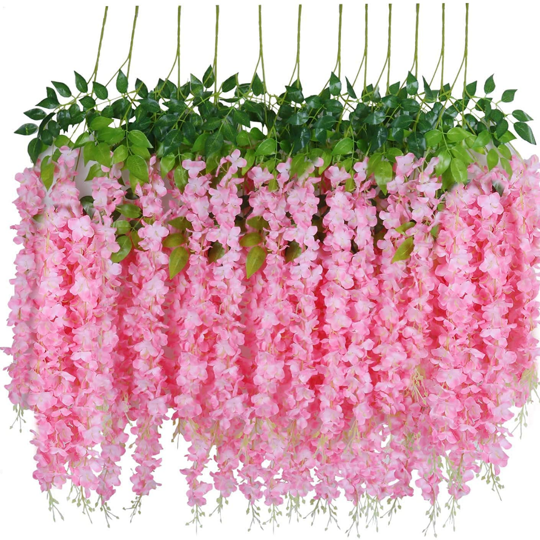 'Pink' Artificial Polyester and Plastic Hanging Wisteria Flower Vine (Rental)R09