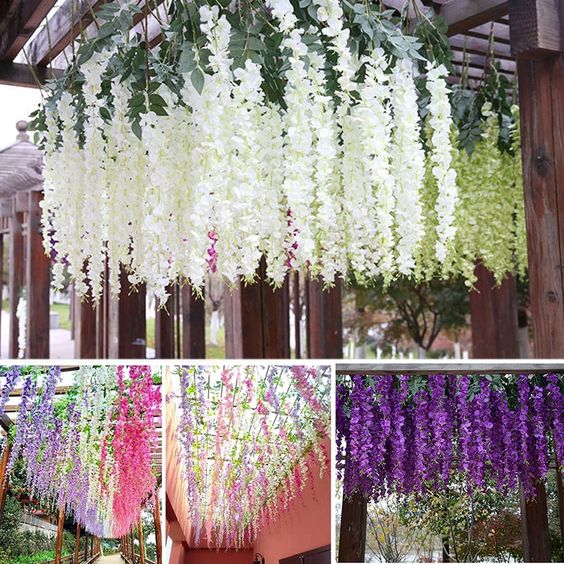 'Pink' Artificial Polyester and Plastic Hanging Wisteria Flower Vine (Rental)R09