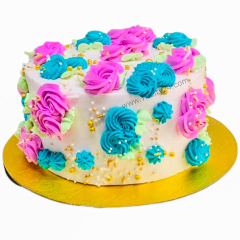 (M570) Vanilla Multicolor Flower Cake (Half Kg).