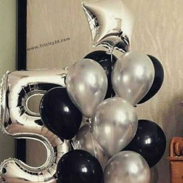 Helium Silver & Black Balloon Bouquet Decoration (P259).