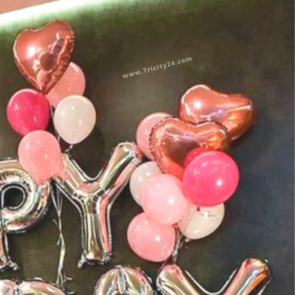 Silver Birthday Decoration With Pink Balloons (P277).