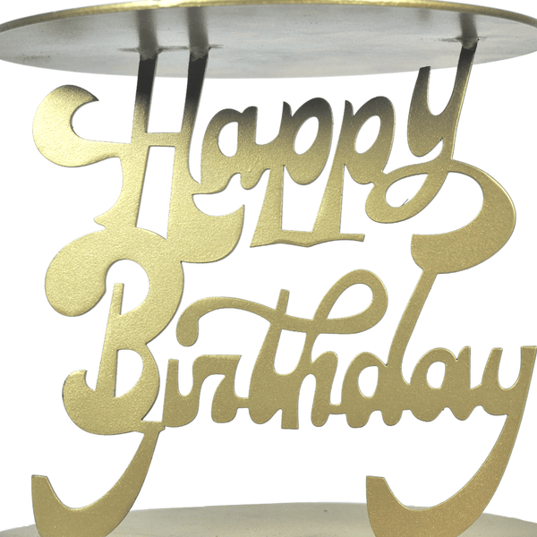 Golden Metallic Happy Birthday Iron Cake Stand (Rental) R37